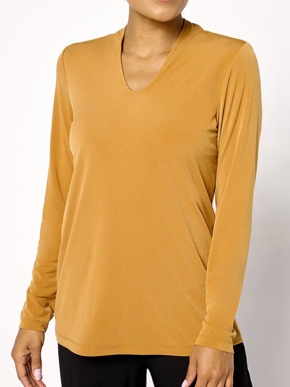 Susan Graver Modern Essentials Liquid Knit Voop Neck Top  16556